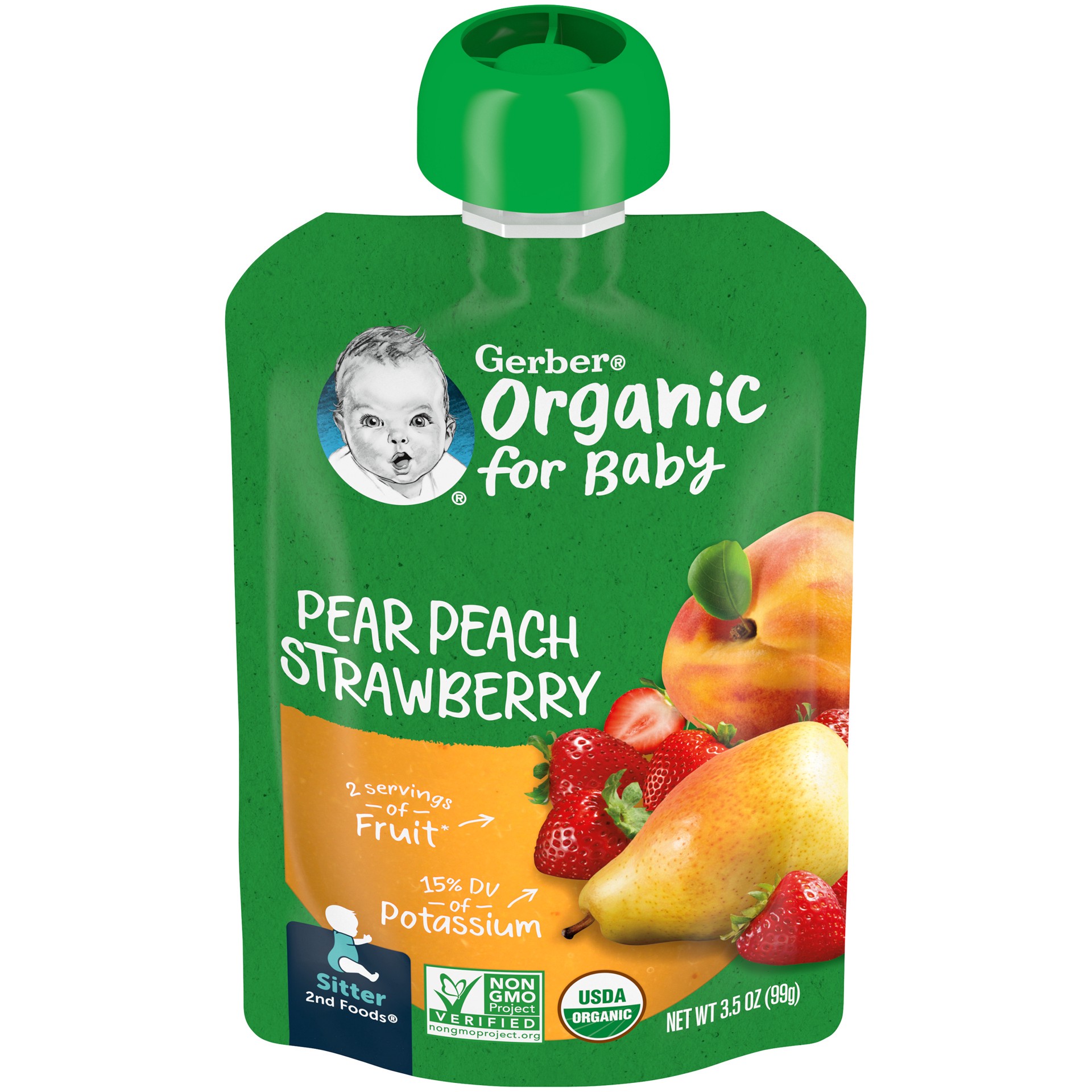 slide 1 of 12, Gerber 2nd Foods Organic for Baby Baby Food, Pear Peach Strawberry, 3.5 oz Pouch, 3.5 oz