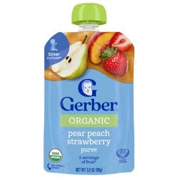 Gerber Organic Stage 2 Baby Food, Pear Peach Strawberry, 3.5 oz Pouch