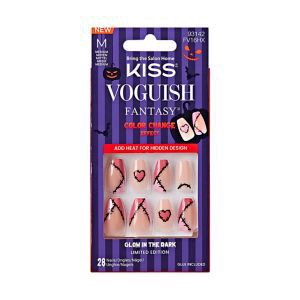 slide 1 of 1, KISS Voguish Fantasy Acrobats Halloween Nails, Pink, Medium Coffin Shape, 28 Ct., 28 ct