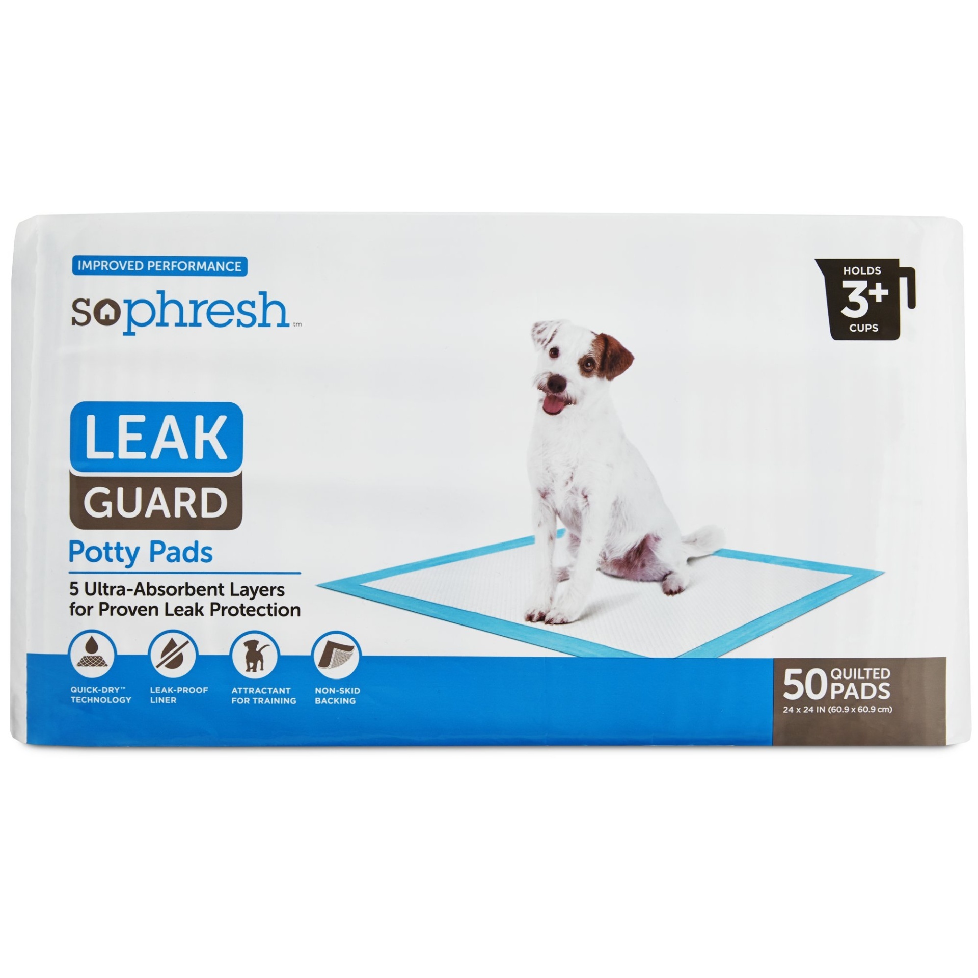 slide 1 of 1, So Phresh Leak Guard Quilted Potty Pads, 50 ct