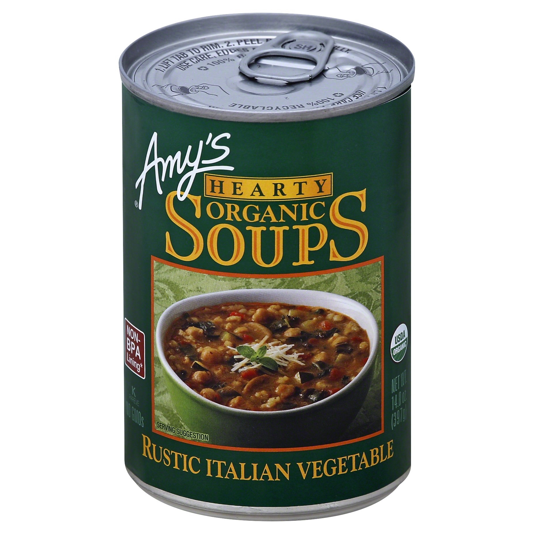 slide 1 of 1, Amy's Organic Hearty Rustic Italian Vegetable Soup, 14 oz