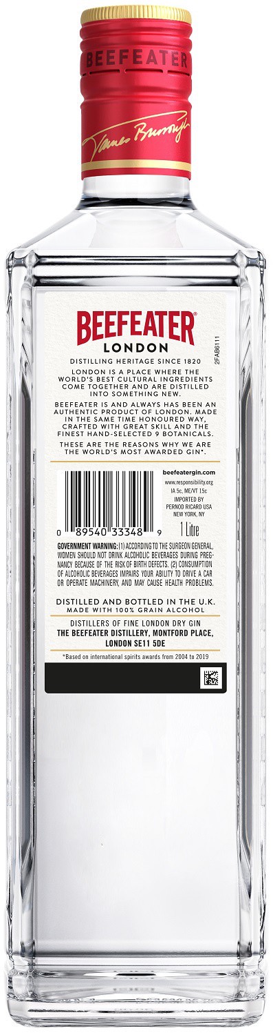 slide 10 of 10, Beefeater London Dry Gin 88 Proof 1L Bottle, 1 liter