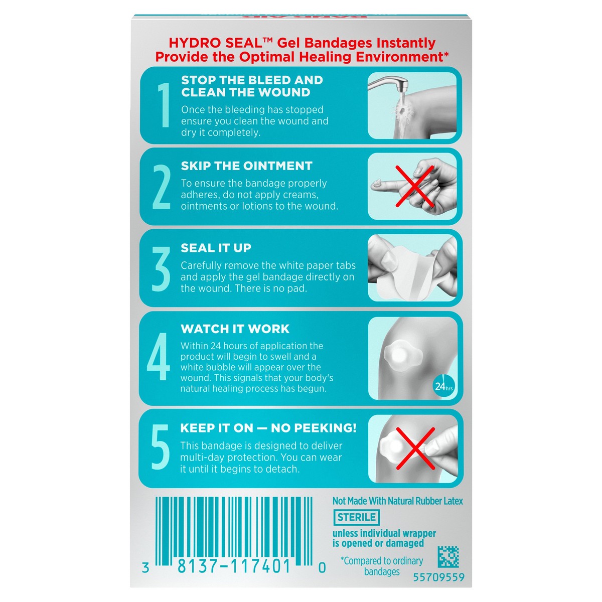 slide 5 of 5, BAND-AID Hydro Seal Large Adhesive Bandages for Wound Care,Blisters, Cuts and Scrapes, All Purpose Waterproof Bandages, 6 Count, 6 ct