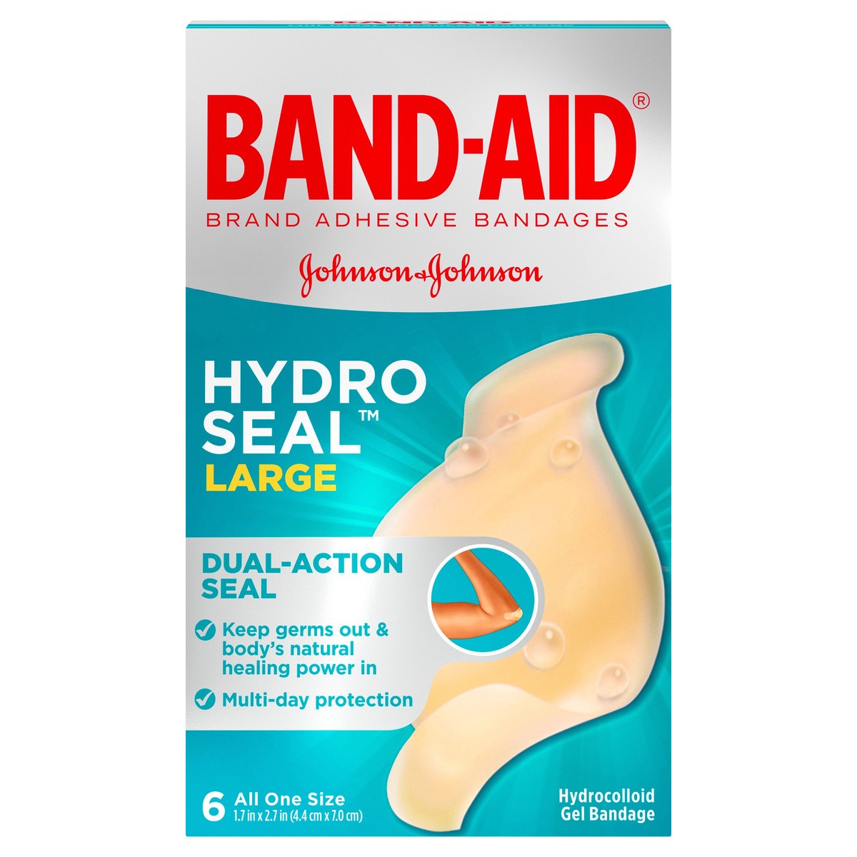 slide 1 of 5, BAND-AID Hydro Seal Large Adhesive Bandages for Wound Care,Blisters, Cuts and Scrapes, All Purpose Waterproof Bandages, 6 Count, 6 ct