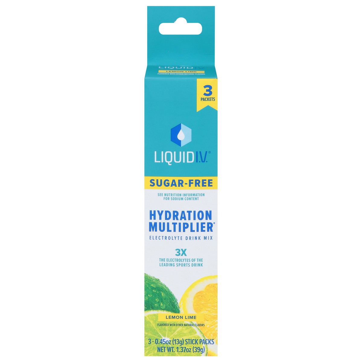 slide 1 of 13, Liquid I.V. Hydration Multiplier Sugar-Free Lemon Lime Electrolyte Drink Mix 3 - 0.45 oz Stick Packs, 3 ct