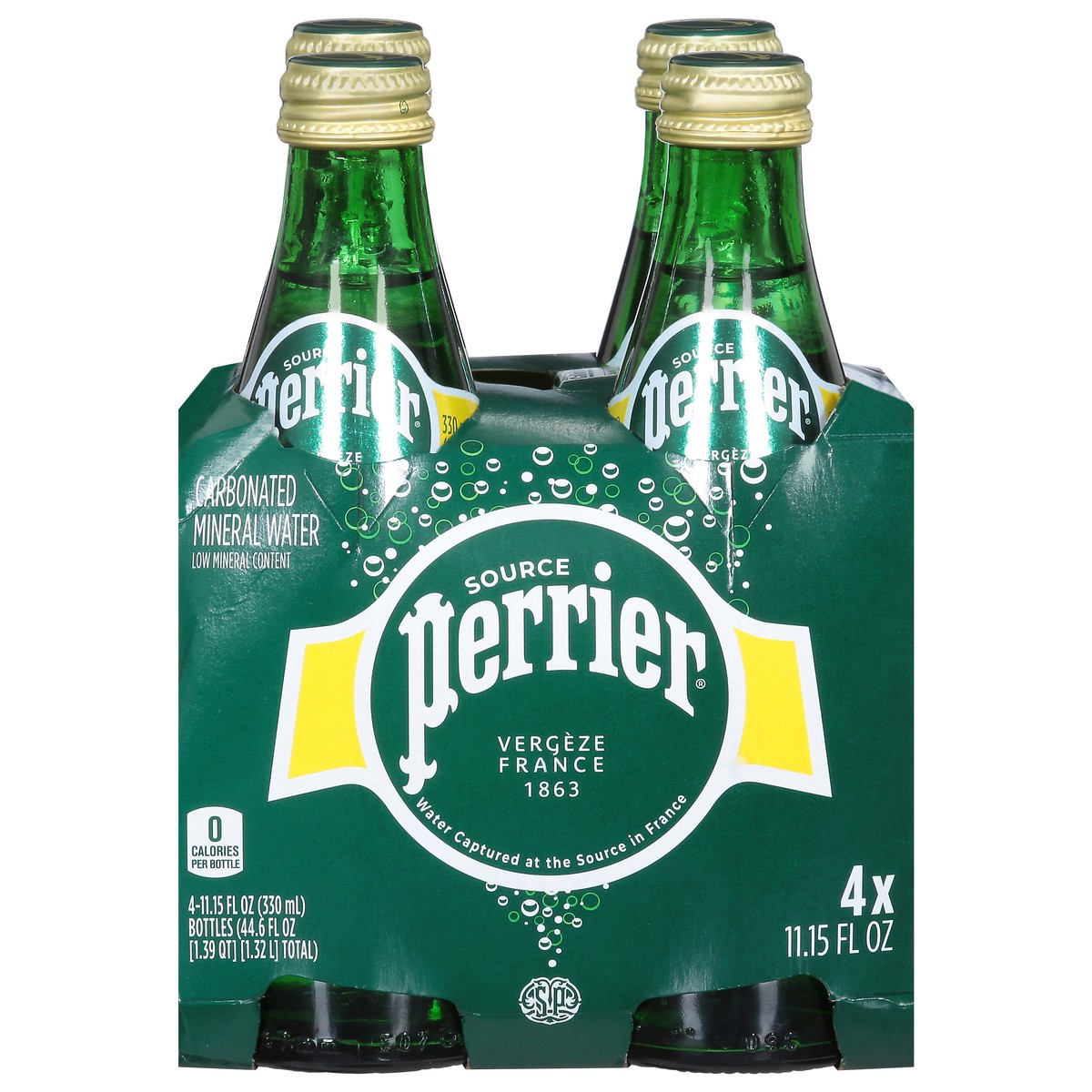 slide 1 of 2, Perrier Carbonated Mineral Water, 11.15 FL OZ Glass (4 count) - 4 ct; 11.15 fl oz, 4 ct; 11.15 fl oz