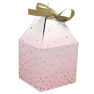 slide 1 of 1, Creative Converting Pink & Gold Celebrations Foil Favor Boxes with Ribbon, 8 ct