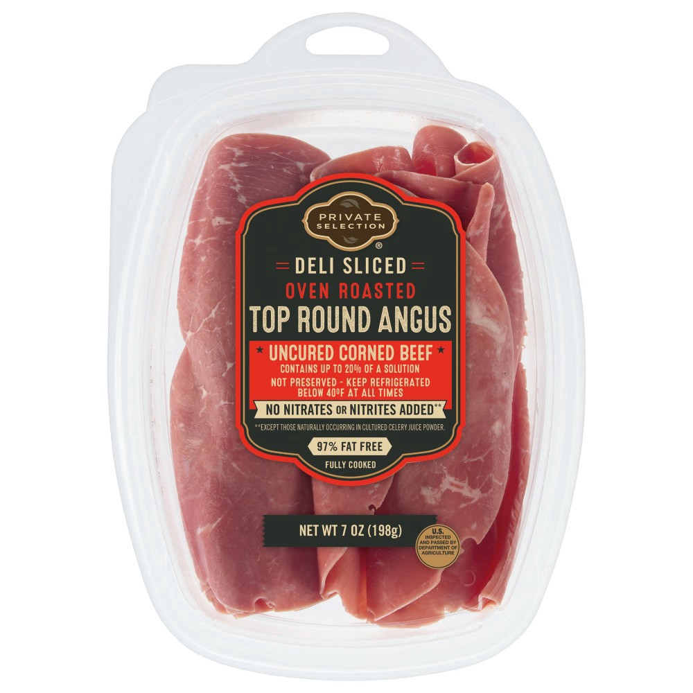 slide 2 of 3, Private Selection Sliced Oven Roasted Top Round Angus Uncured Corned Beef Tub, 7 oz
