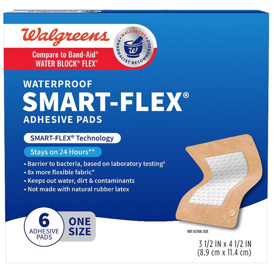 slide 1 of 5, Walgreens Waterproof Smart-Flex Adhesive Pads, 6 ct