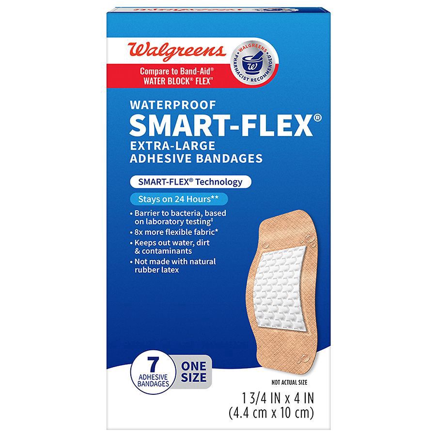 slide 1 of 5, Walgreens Waterproof Smart Flex Extra Large Adhesive Bandages, 7 ct