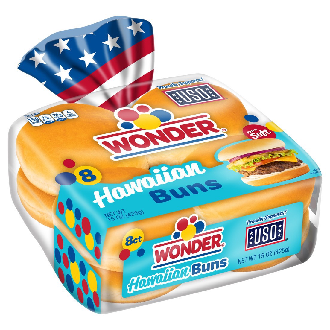 slide 2 of 9, Wonder Bread Hawaiian Buns, White Hawaiian Bread Hamburger Buns, 15 oz, 8 Count, 8 ct