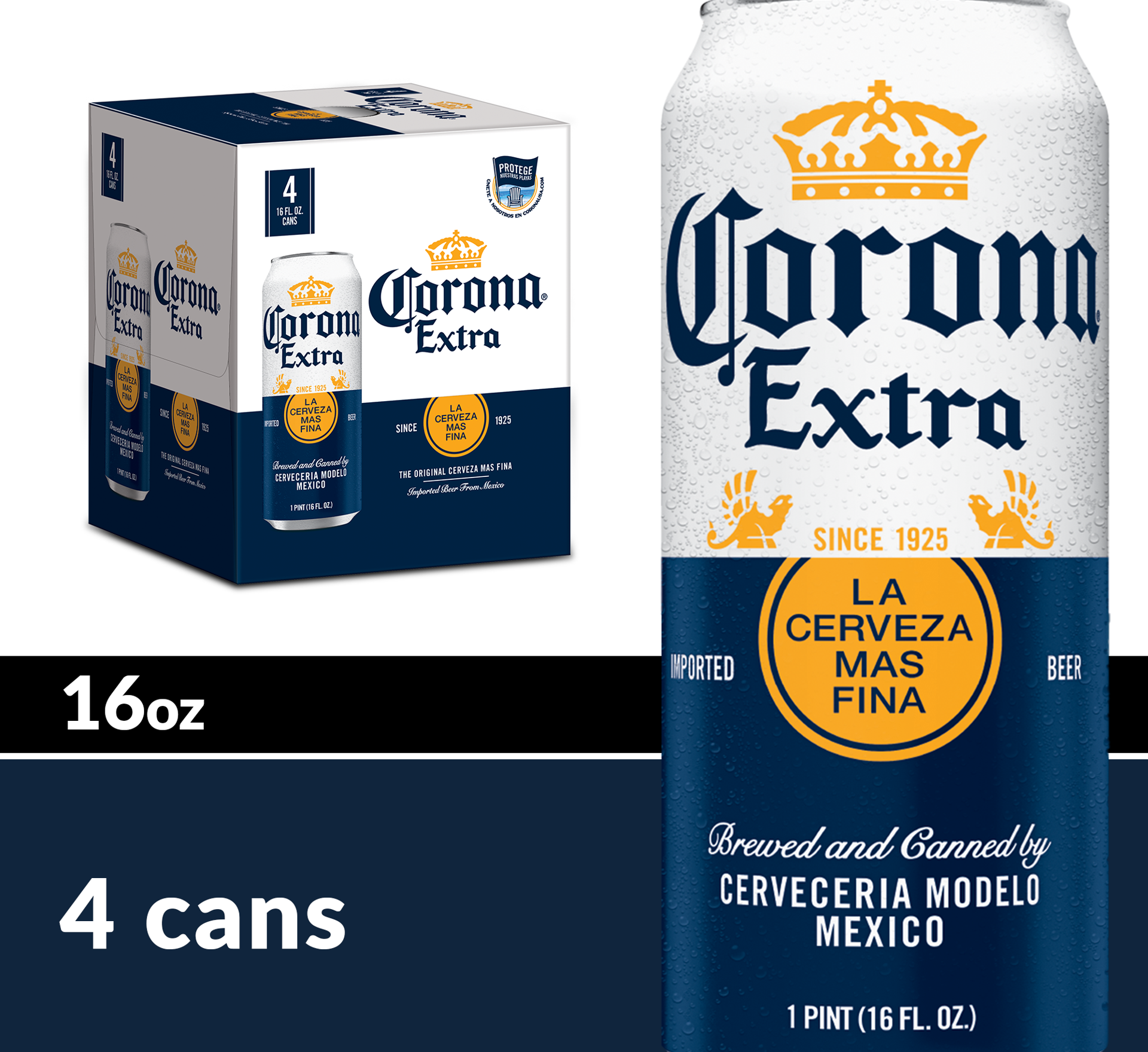 slide 7 of 10, Corona Extra Mexican Lager Beer, 4 pk 16 fl oz Cans, 4.6% ABV, 4 ct