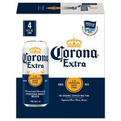Corona Extra Mexican Lager Beer, 4 pk 16 fl oz Cans, 4.6% ABV