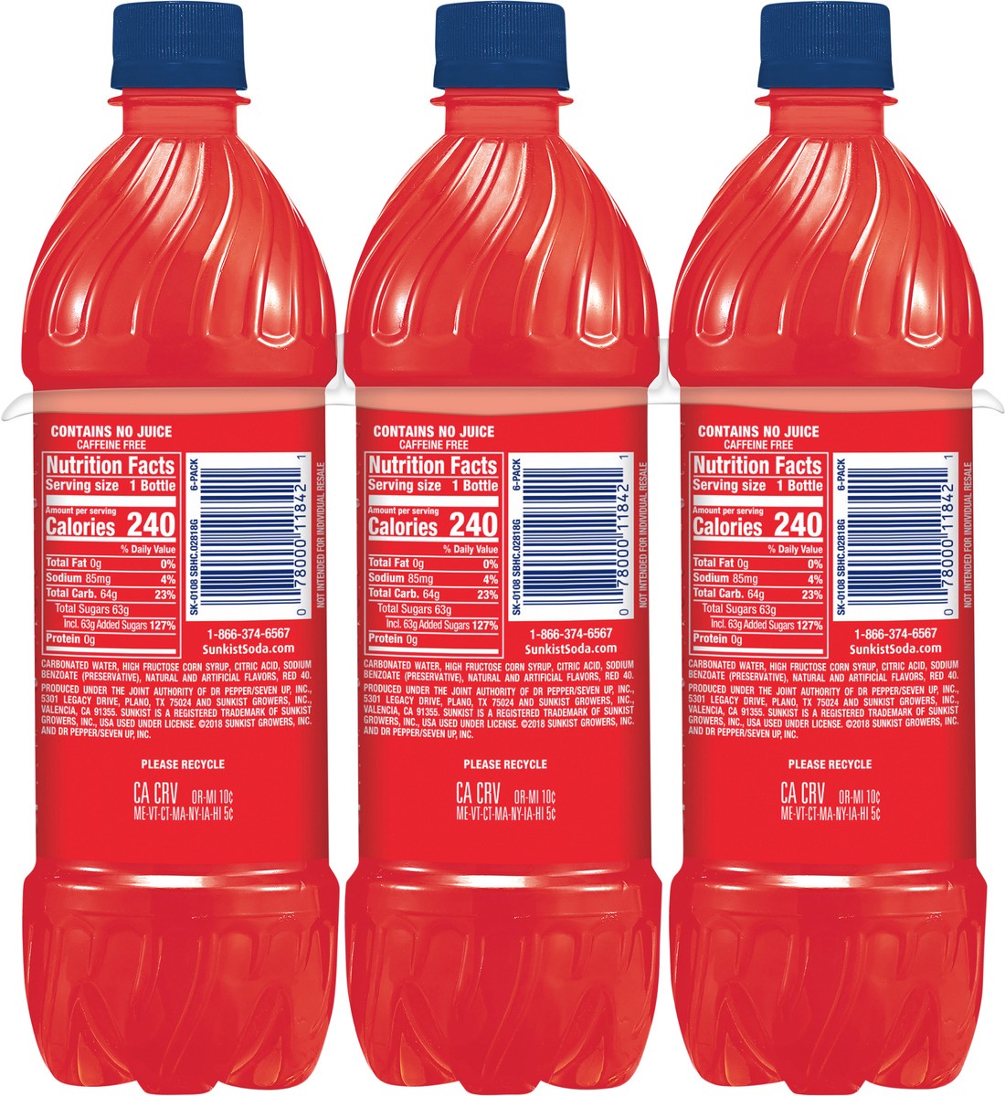 slide 3 of 8, Sunkist Strawberry Soda, .5 L Bottles, 6 pack, 6 ct