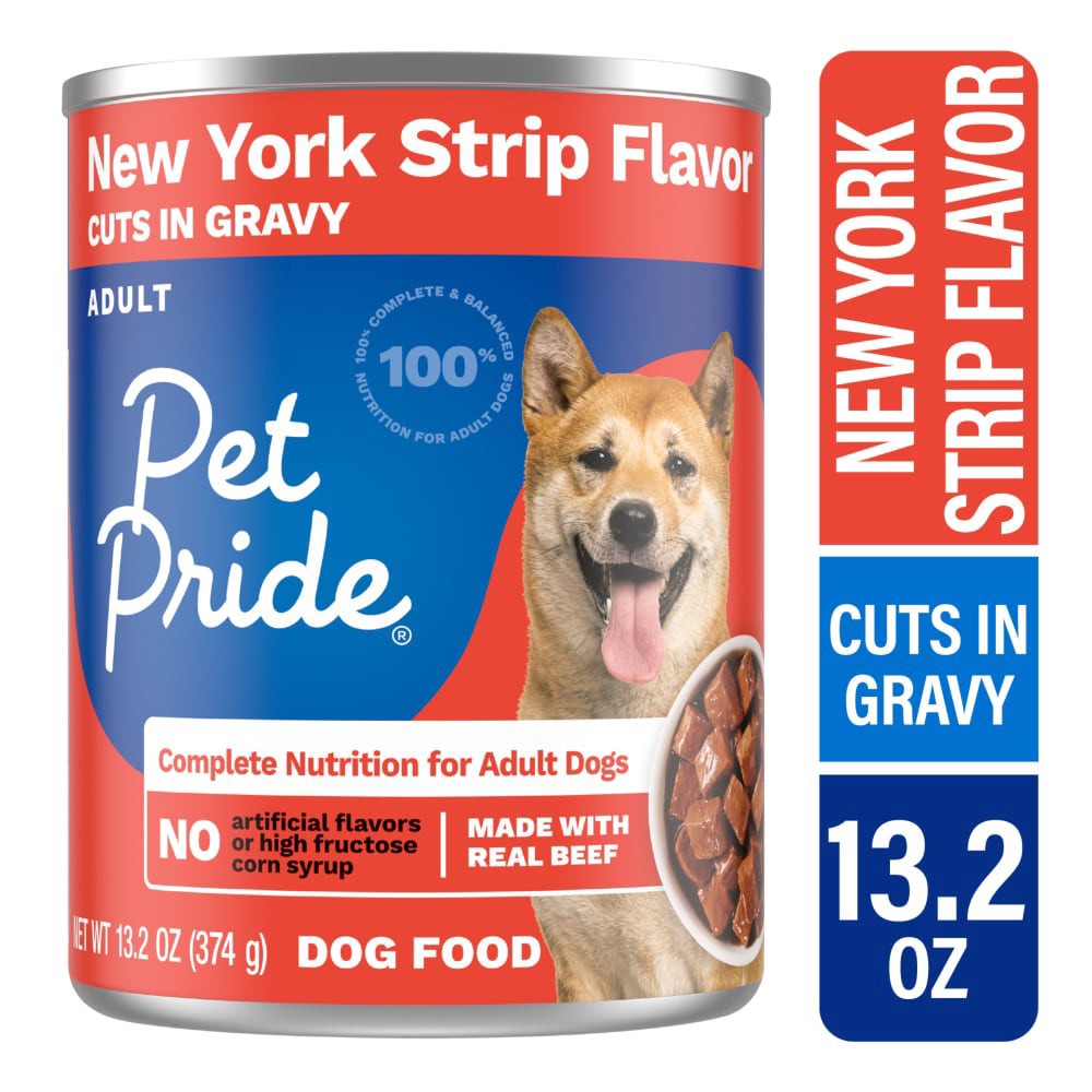 slide 4 of 4, Pet Pride New York Strip Flavor Cuts In Gravy Wet Dog Food Can, 13.2 oz