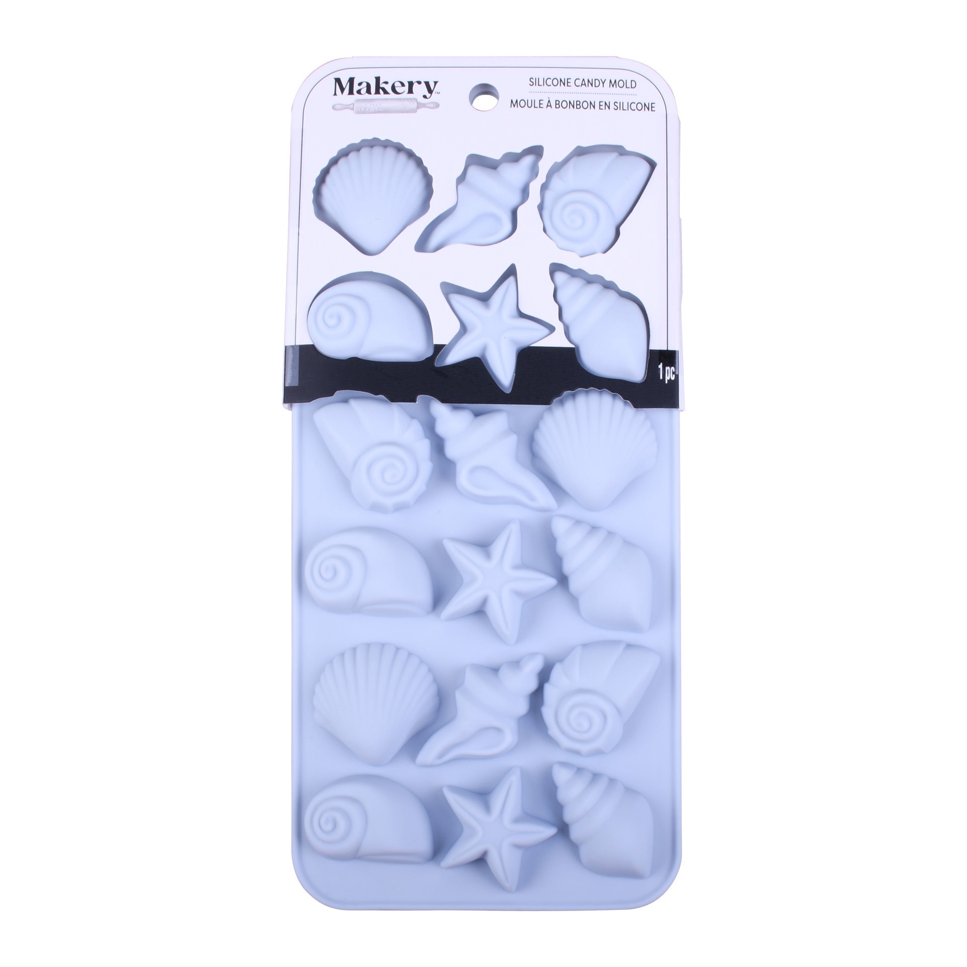 slide 2 of 4, Sea Shells Silicone Candy Mold By Makery, 8.87 in x 0.59 in