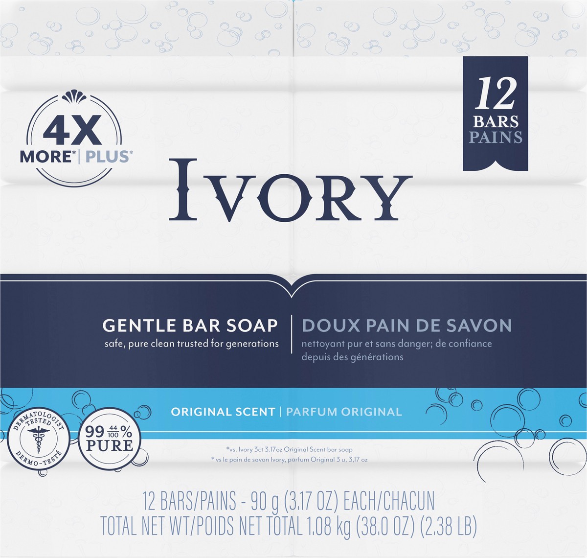 slide 4 of 7, Ivory Bar Soap Original Scent 3.17 Oz., 12 Count, 12 ct
