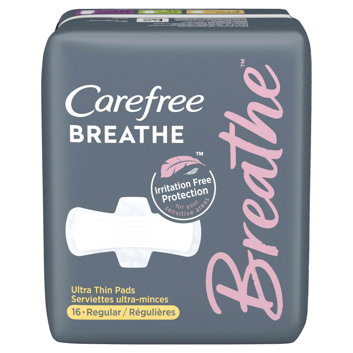 slide 1 of 1, Carefree Breathe Ultra Thin Regular Pads with Wings, 16 ct