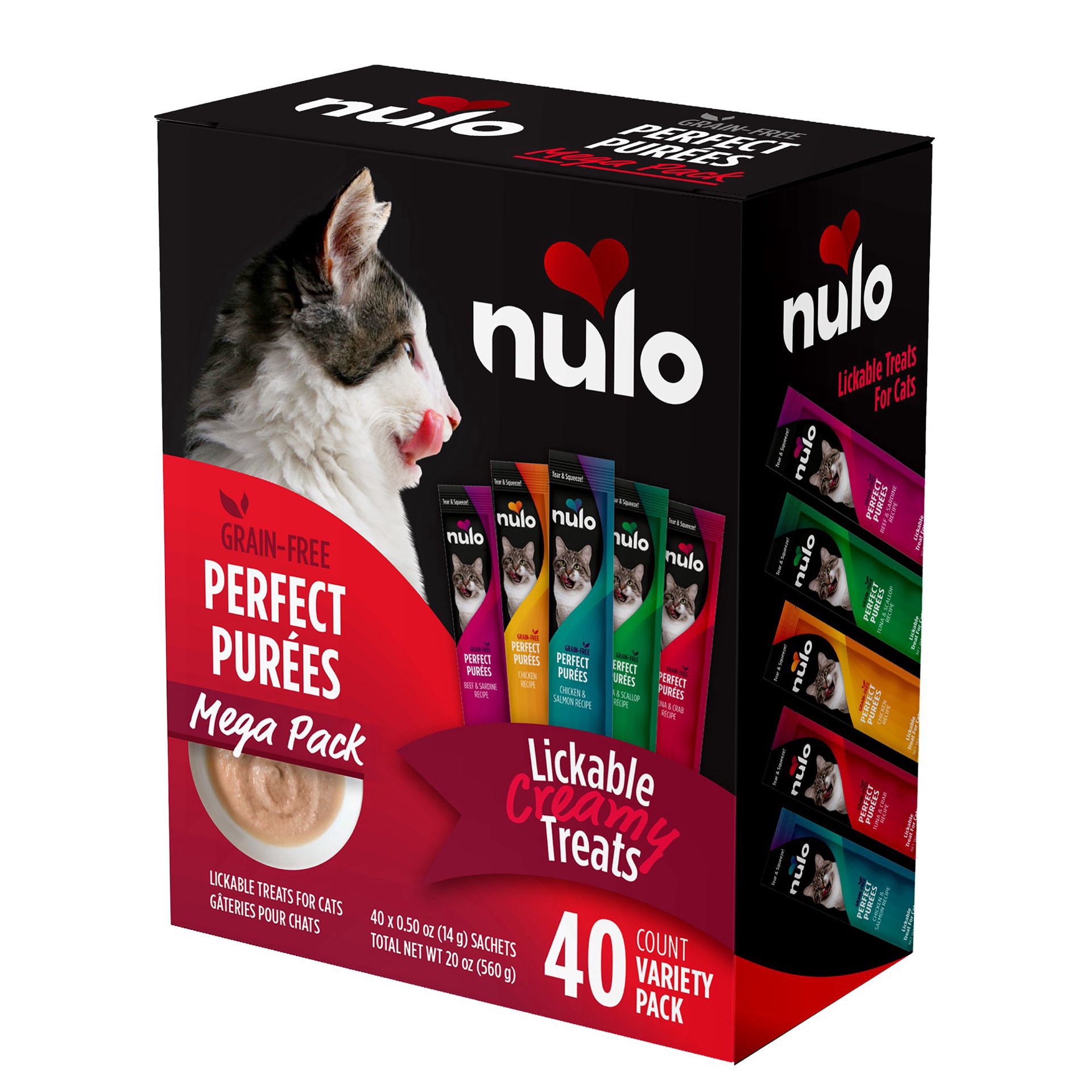slide 1 of 1, Nulo Cat - Perfect Purees, Lickable, Creamy, Treats, Variety Pack, 40 Ct, 20 Oz, 40 ct
