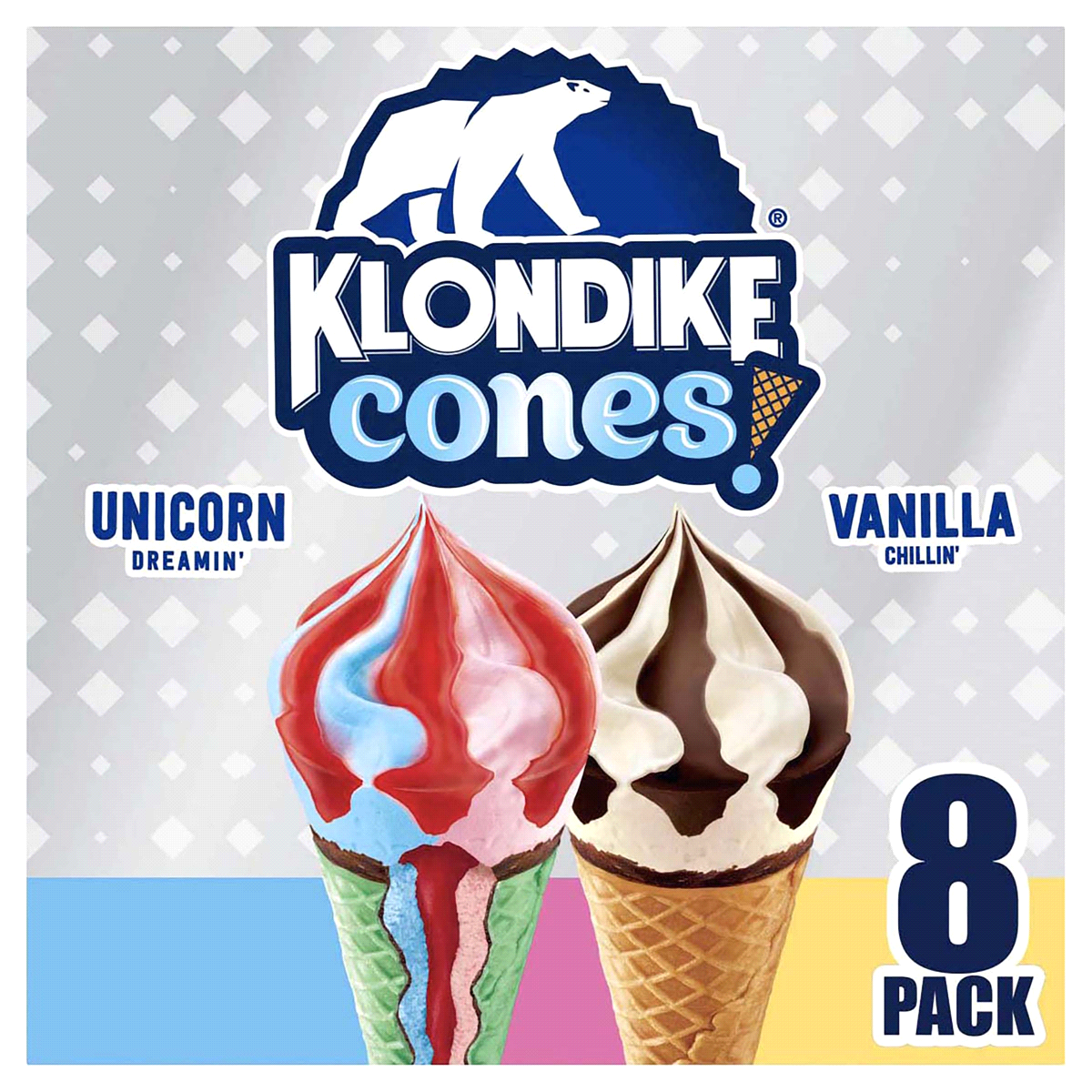 slide 1 of 6, Klondike Vanilla Chillin Unicorn Dreamin Frozen Dairy Dessert Cones, 8 ct; 3.75 fl oz