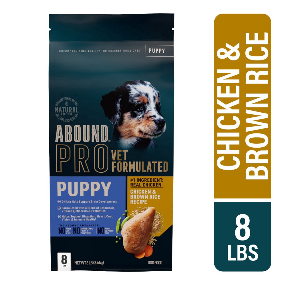 slide 2 of 6, Abound Pro Vet Formulated Chicken & Brown Rice Dry Puppy Food, 8 lb