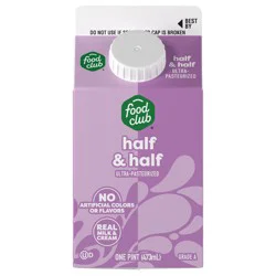 Food Club Ultra-Pasterurized Half & Half 1 pt