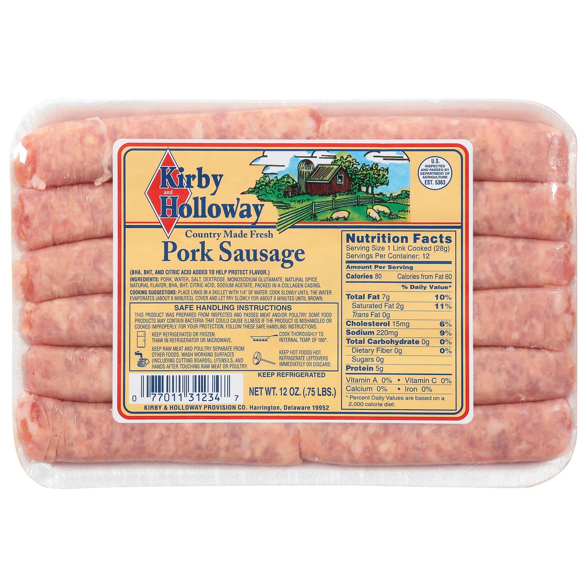 slide 1 of 11, Kirby and Holloway Pork Sausage 12 oz, 12 oz
