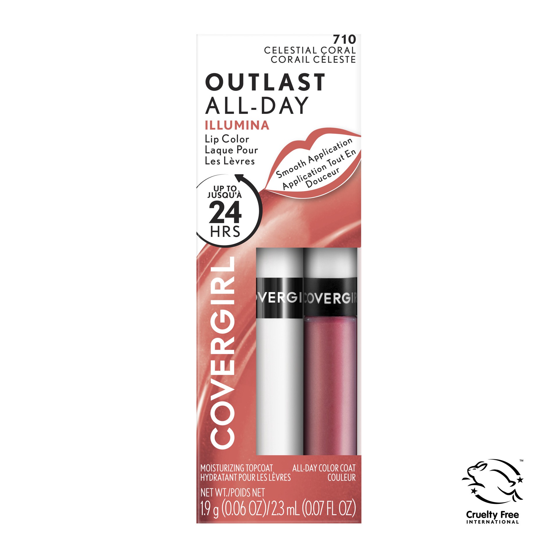 slide 1 of 4, Covergirl COVERGIRL Outlast All-Day Lip Color With Topcoat, Celestial Coral 710, 1.9g 0.06 oz/ 2.3ml 0.07 fl oz, 1 ct