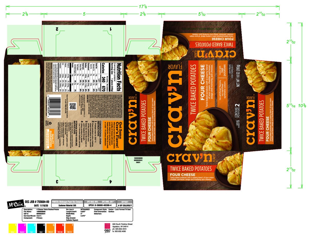 slide 14 of 15, Crav'n Flavor Four Cheese Twice Baked Potatoes, 10 oz