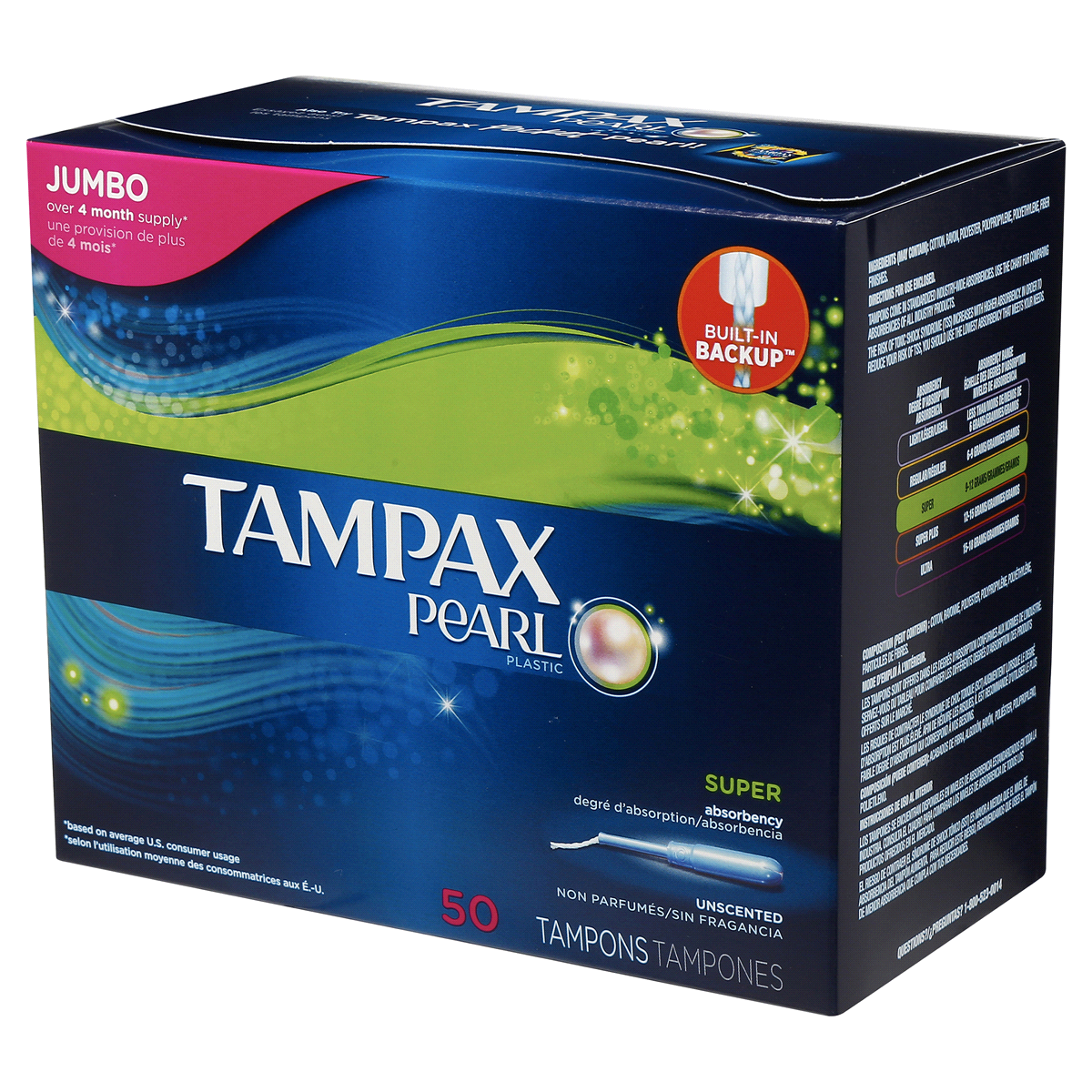 slide 3 of 13, Tampax Pearl Plastic Applicator Super Absorbency Unscented Tampons, 50 ct