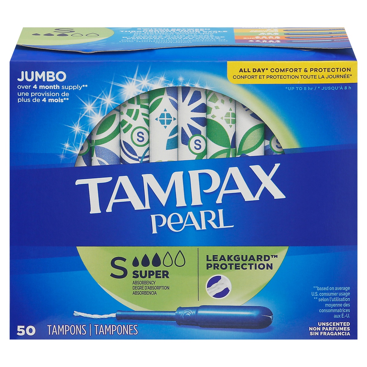slide 1 of 13, Tampax Pearl Jumbo Unscented Tampons 50 ea, 50 ct