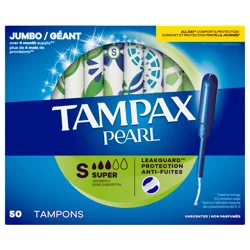 Tampax Pearl Tampons, with LeakGuard Braid, Super Absorbency, Unscented, 50 Count
