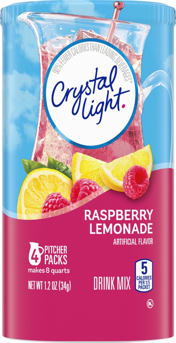 slide 3 of 6, Crystal Light Raspberry Lemonade Artificially Flavored Powdered Drink Mix, 4 ct Pitcher Packets, 4 ct