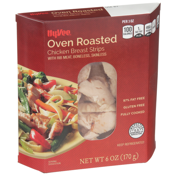 slide 1 of 1, Hy-vee Oven Roasted Chicken Breast Strips, 6 oz