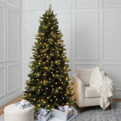 slide 1 of 6, 7ft. Pre-Lit Gilded Spruce Artificial Christmas Tree, Warm White Led Lights By Ashland, 7 ft
