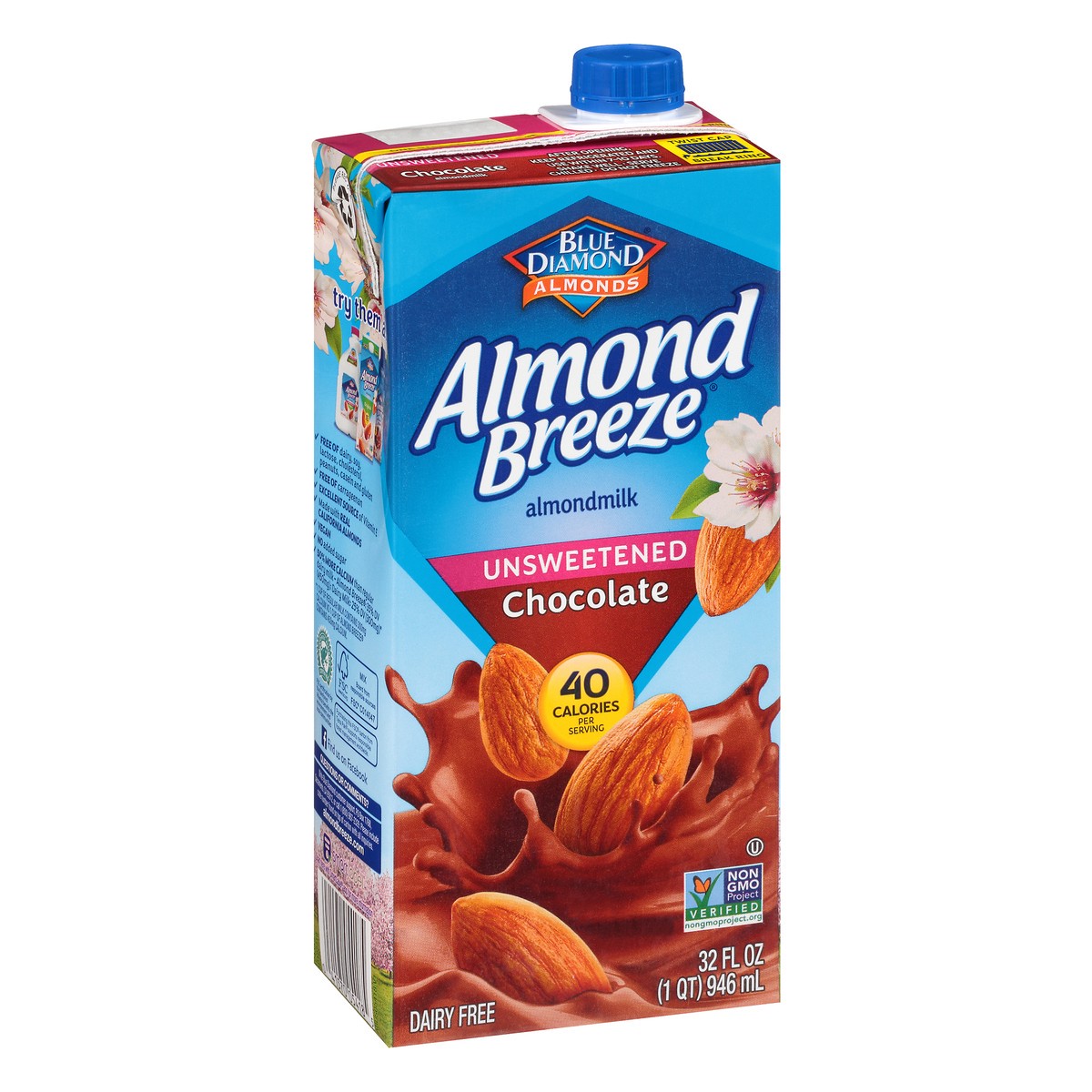 slide 2 of 9, Blue Diamond Almond Breeze Unsweetened Chocolate Almond Milk, 1 qt