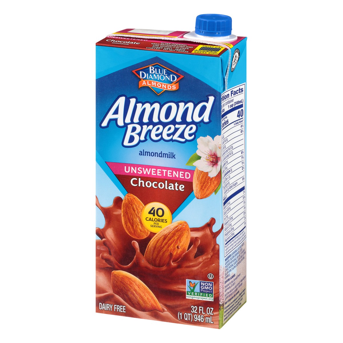 slide 3 of 9, Blue Diamond Almond Breeze Unsweetened Chocolate Almond Milk, 1 qt