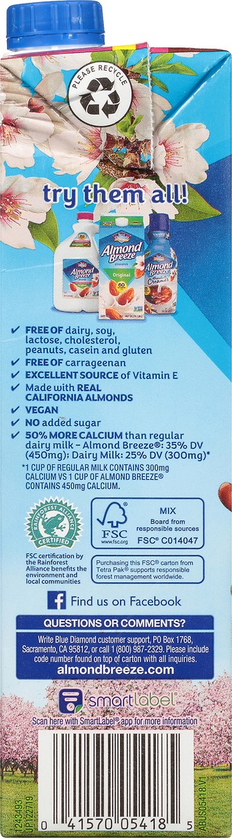 slide 7 of 9, Blue Diamond Almond Breeze Unsweetened Chocolate Almond Milk, 1 qt