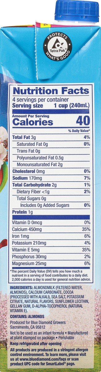 slide 8 of 9, Blue Diamond Almond Breeze Unsweetened Chocolate Almond Milk, 1 qt