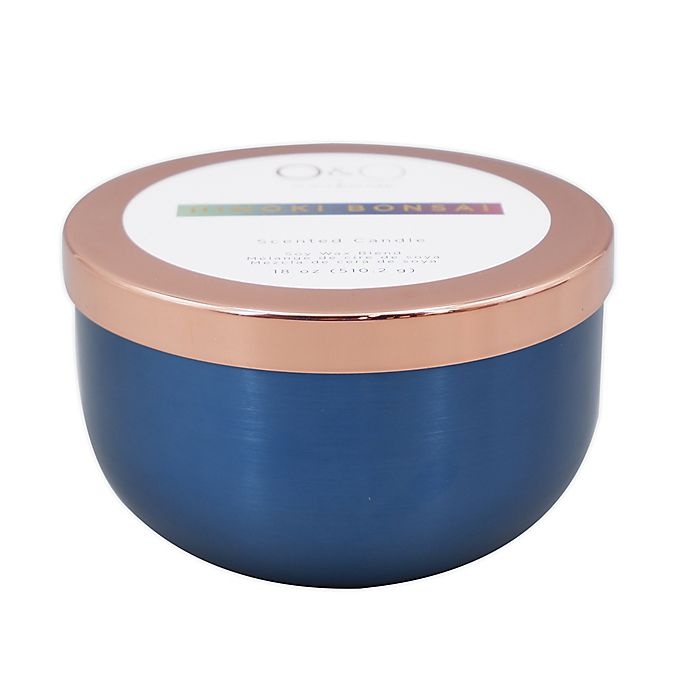 slide 1 of 1, O&O by Olivia & Oliver Hinoki Banzai Tin Candle - Blue, 18 oz