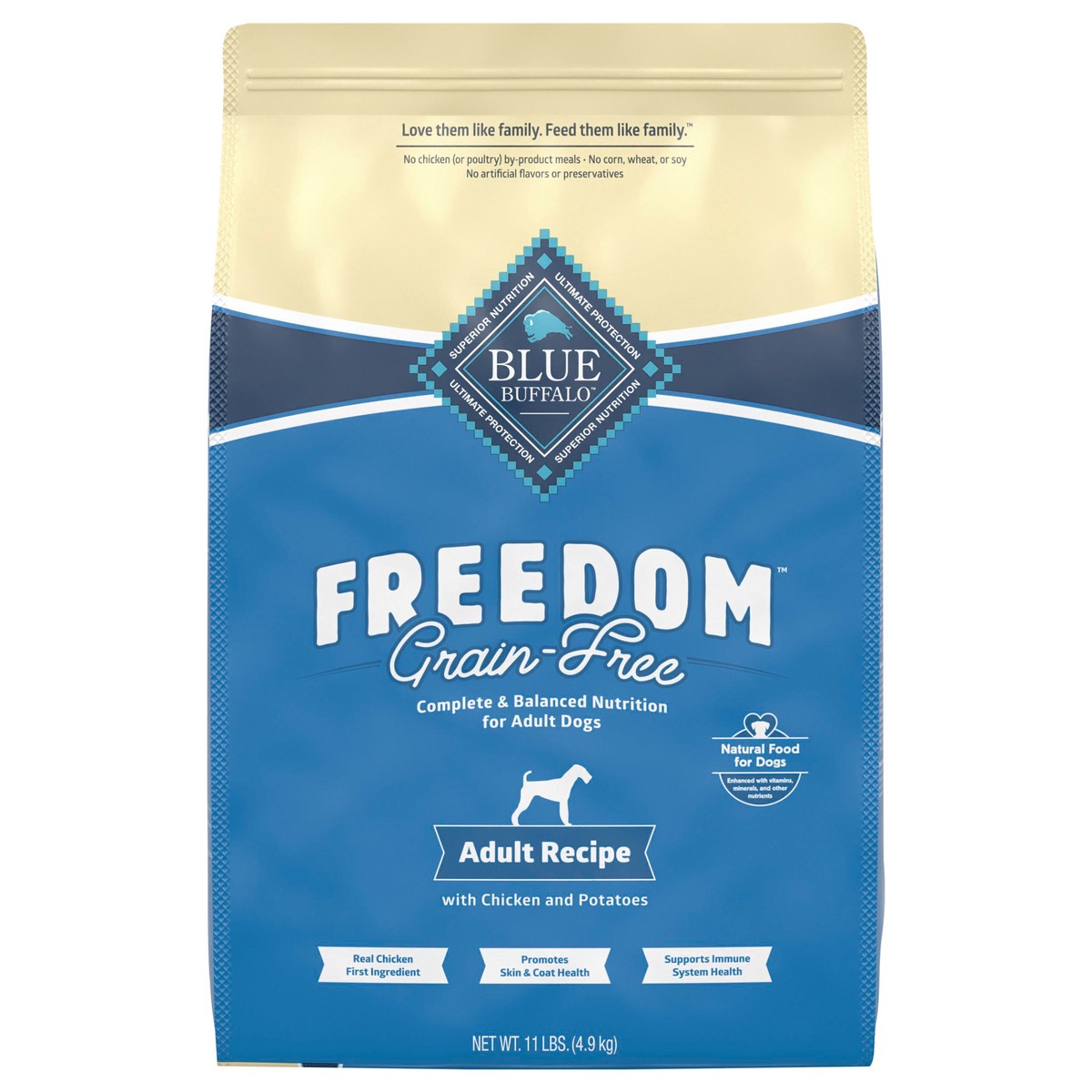 slide 1 of 9, Blue Buffalo Freedom Grain-Free Dry Dog Food, Complete & Balanced Nutrition for Adult Dogs, Made in the USA With Natural Ingredients, Chicken & Potatoes, 11-lb Bag, 11 lb