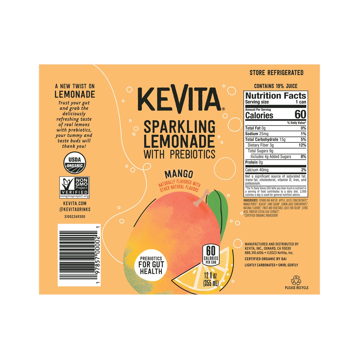 slide 5 of 6, KeVita USDA Organic Probiotic Mango Lemonade Fruit Juice, , Can - 12 fl oz, 12 fl oz