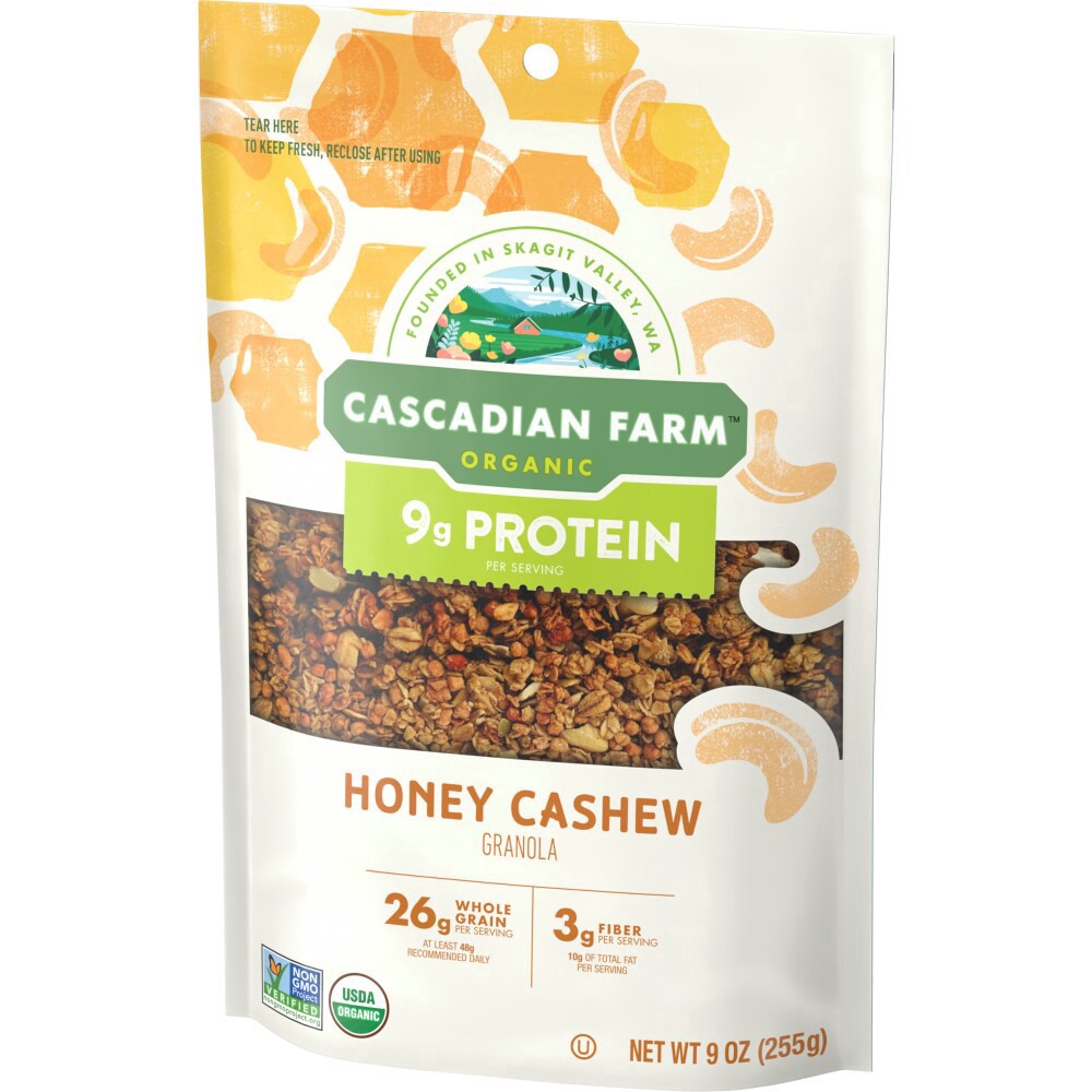 slide 5 of 6, Cascadian Farm Organic Honey Cashew Granola, Protein Granola, Non-GMO, Resealable Pouch, 9 oz, 9 oz