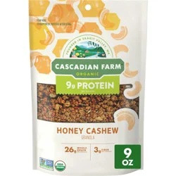 Cascadian Farm Organic Honey Cashew Granola, Protein Granola, Non-GMO, Resealable Pouch, 9 oz