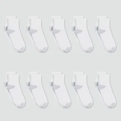 Hanes Women's Extended Size Cushioned 10pk Ankle Socks - White 8-12