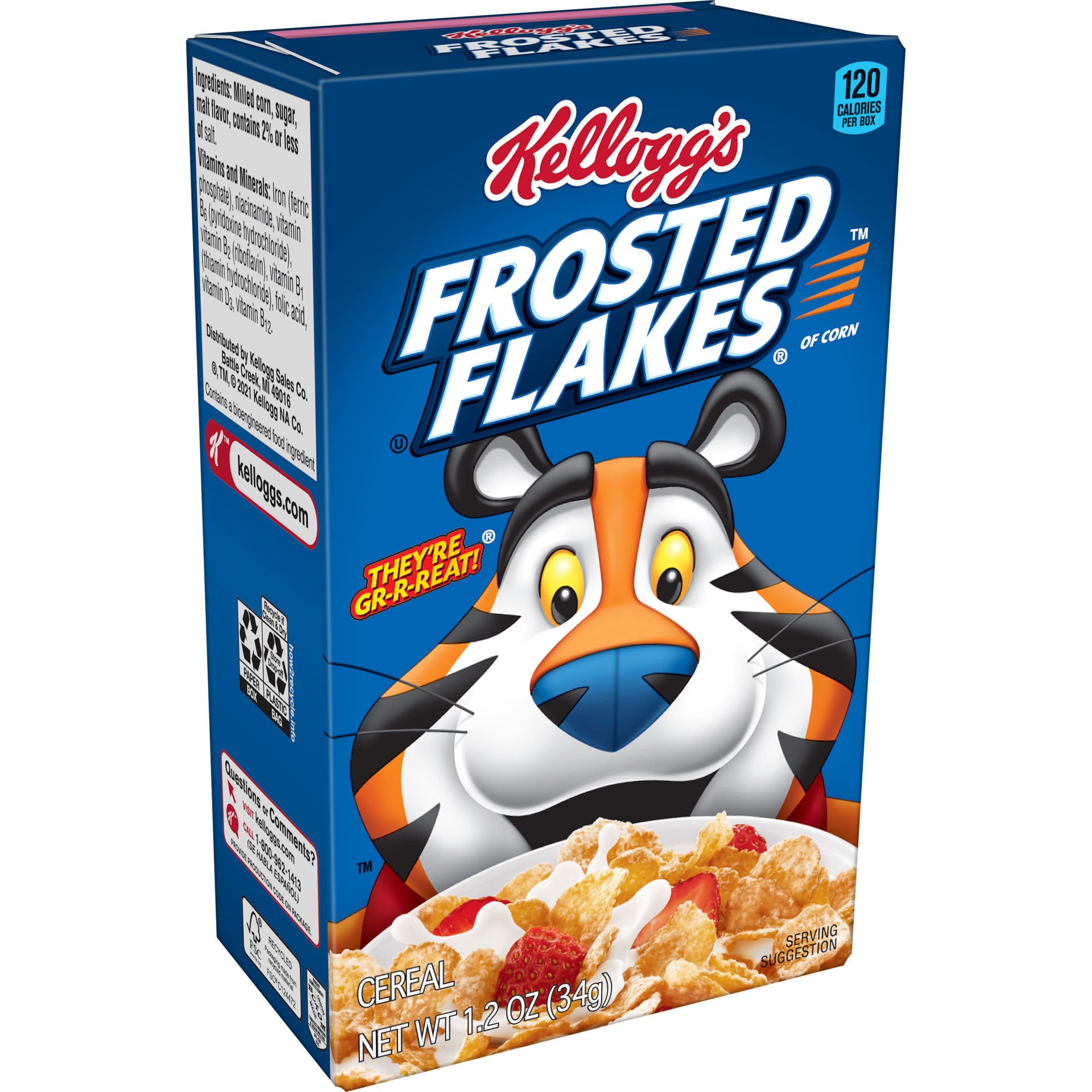 slide 1 of 7, Frosted Flakes Kellogg's Frosted Flakes Breakfast Cereal, 8 Vitamins and Minerals, Kids Snacks, Original, 1.2oz Box, 1 Box, 1.2 oz