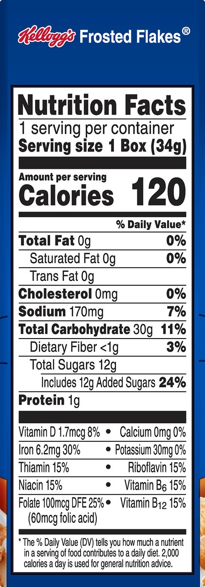slide 2 of 7, Frosted Flakes Kellogg's Frosted Flakes Breakfast Cereal, 8 Vitamins and Minerals, Kids Snacks, Original, 1.2oz Box, 1 Box, 1.2 oz
