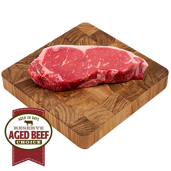 slide 1 of 1, L&B Reserve Aged Beef Choice Boneless New York Strip Steak, per lb
