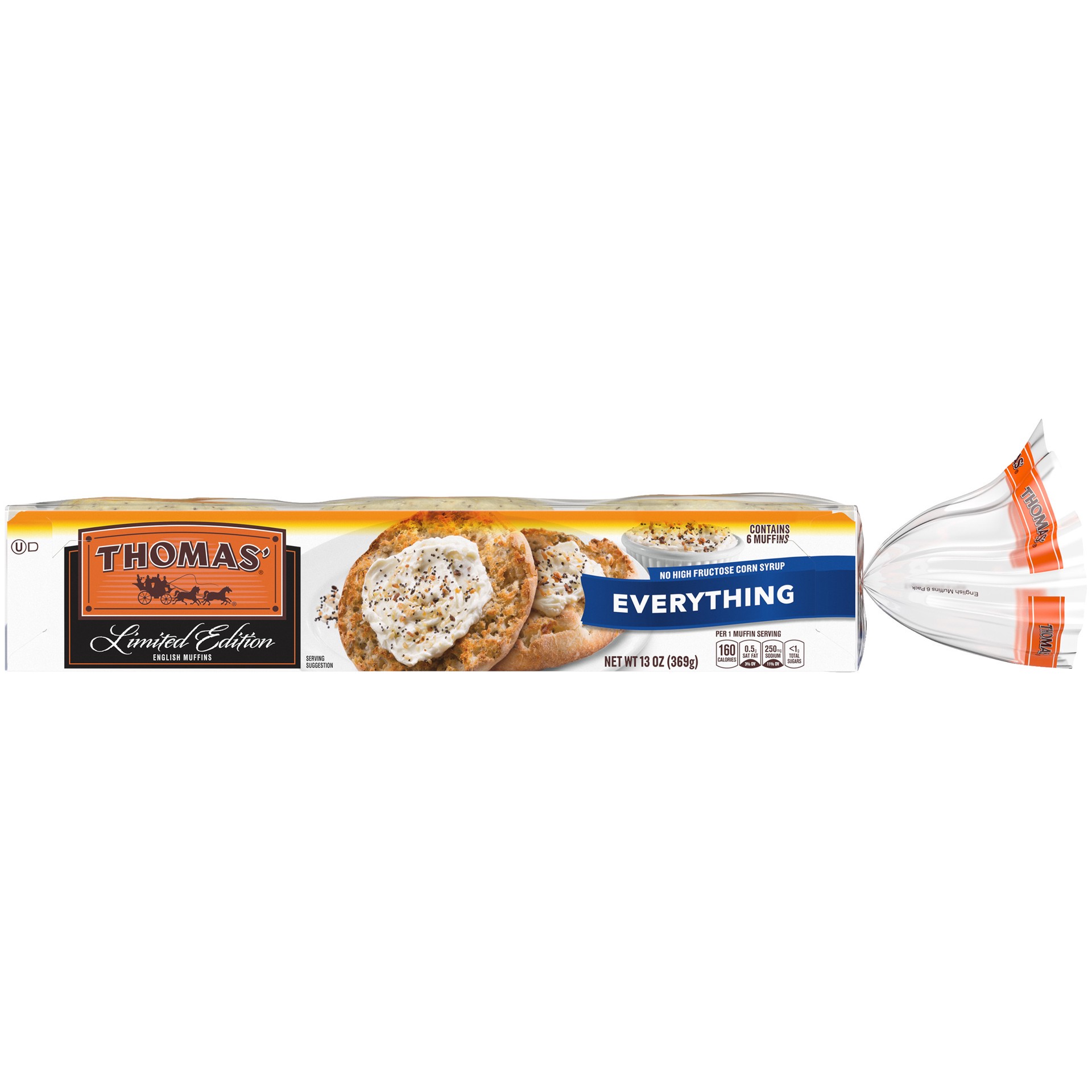slide 5 of 5, Thomas' Limited Edition Everything English Muffins, 6 count, 13 oz, 