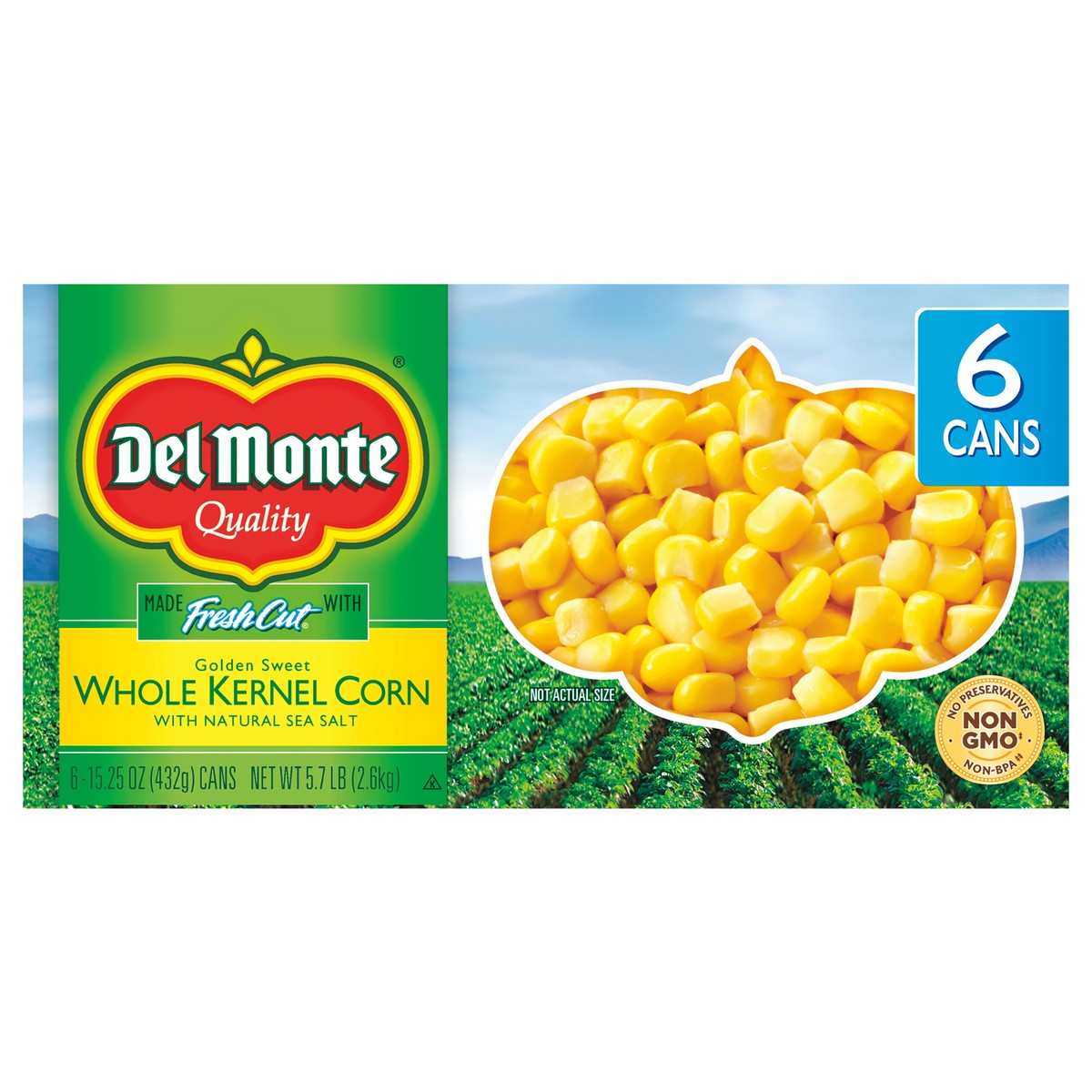 slide 7 of 7, Del Monte Golden Sweet Whole Kernel With Natural Sea Salt Corn 6 - 15.25 oz Cans, 6 ct